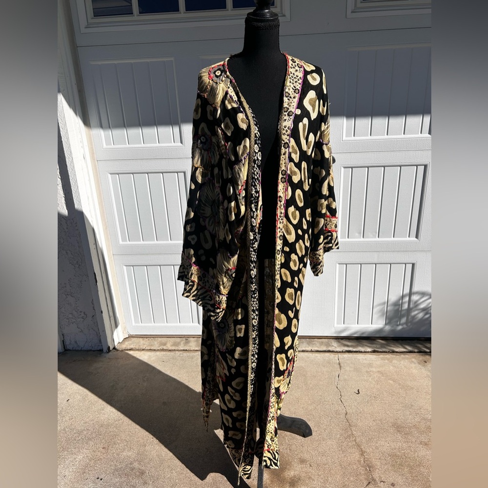 Leopard Print Kimono with Red Accents